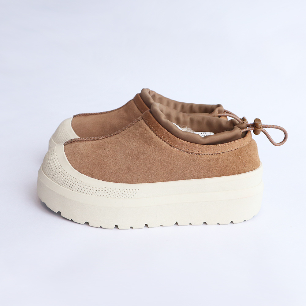 Cowhide snow boots Women's wool waterproof elevating thick soled slip-on cotton shoes_voghion.com