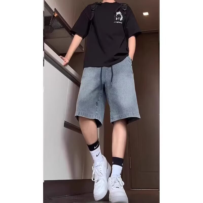 Pantalones cortos de mezclilla con patrón de cielo estrellado Casual 2024 Verano Nuevo estilo Marca de moda Pantalones de calle Pantalones vaqueros de cinco puntos sueltos rectos