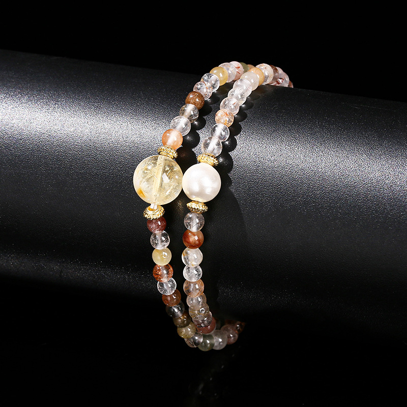 jingzhou jewelry natural color hair crystal citrine shell pearls double ring bracelet girls fashion bracelet wholesale