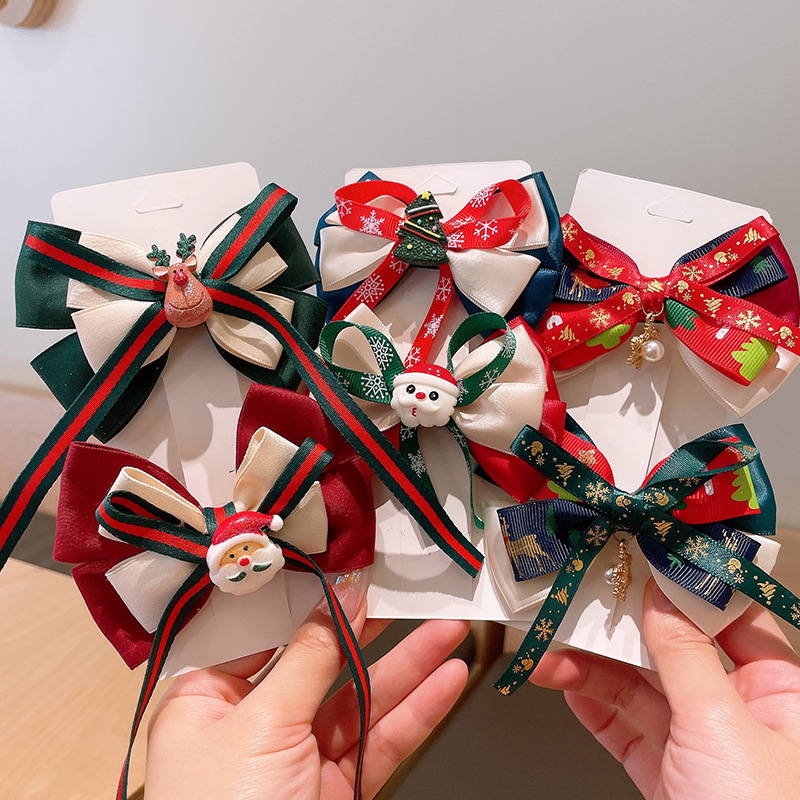 Party, Street Occasion Christmas Festival Bow Knot Pattern Christmas Cartoon Style Kid'S Bow Knot Hair Clip