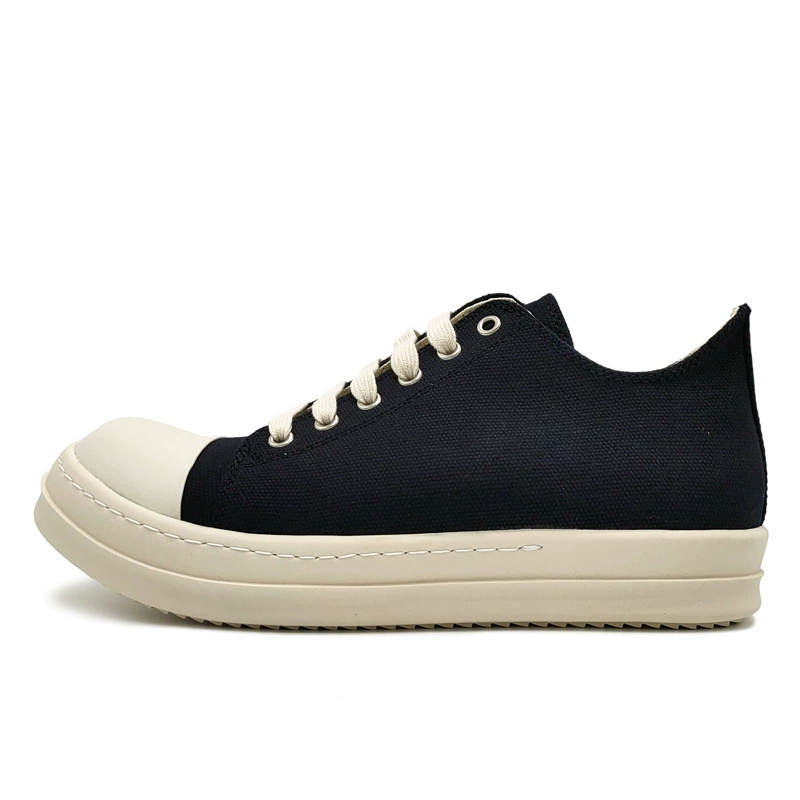 Unisex black canvas low-top platform sneakers detail 6