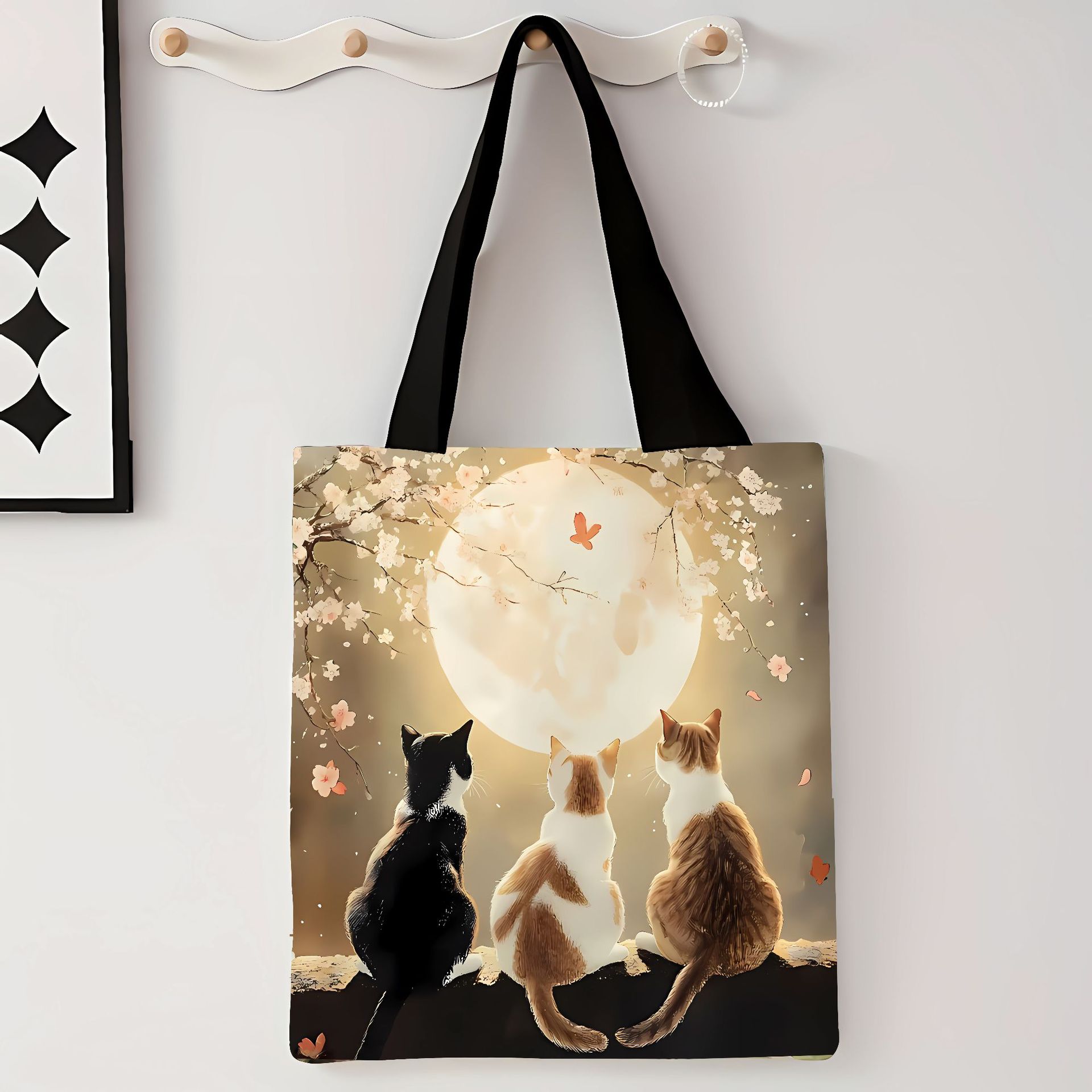 Explosiones transfronterizas adorables gatos bolsas de lona de impresión de gran capacidad para estudiantes de un solo hombro bolsas de lona al por mayor