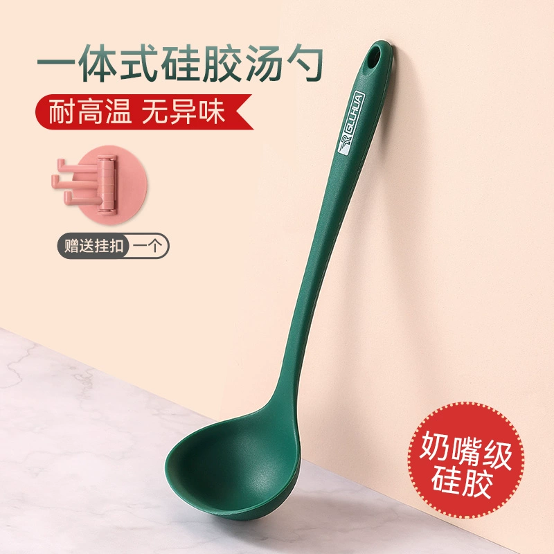 Spoon for home use from natural wood, silicone kitchenware, set