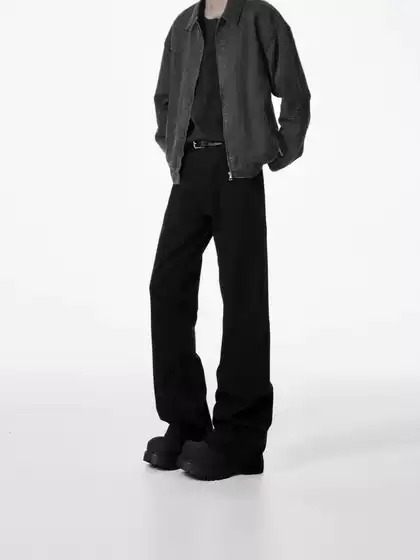 Cleanfit Bootcut Slim Straight Jeans for Men - Black Vintage Curve Leg Denim Pants, Y2K Aesthetic