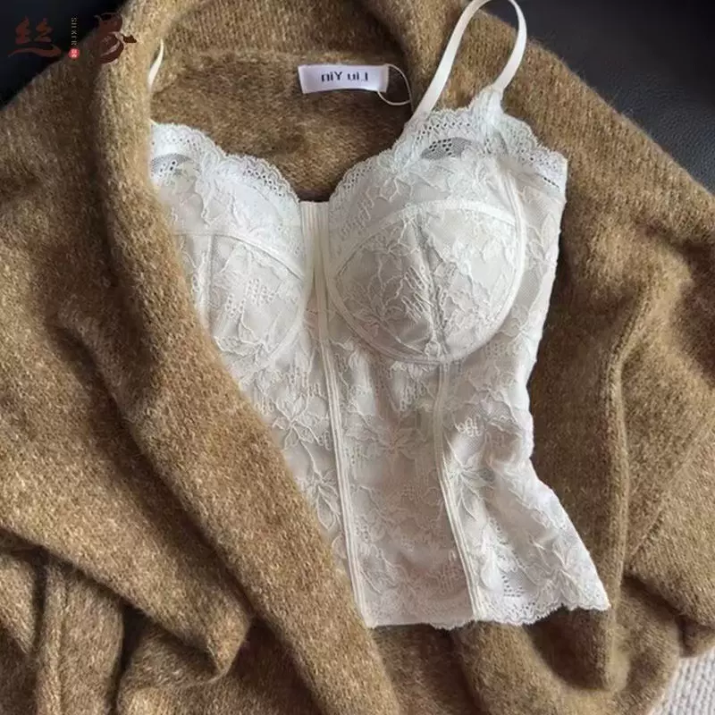 磨毛加绒吊带蕾丝背心女带胸垫修身显瘦辣妹打底加热外穿秋冬美背
