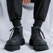 2024秋款德比马丁靴男款高帮皮鞋机车靴透气增高皮靴翘头靴8230-R