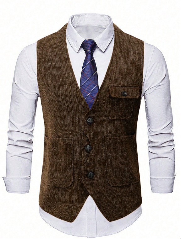 Chaleco de hombre con botones y bolsillos grandes, estilo casual de negocios, para comercio transfronterizo europeo y americano, primavera/verano 2026, modelo 230202