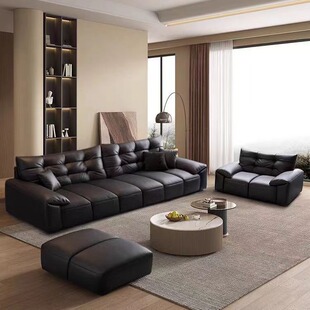 Italian minimalist leather sofa first layer cowhide piano key small apartment home living room modern simple straight row sofa