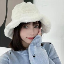 渔夫帽女秋冬纯色荷叶边加厚保暖百搭显脸小毛绒盆帽防风防寒帽子