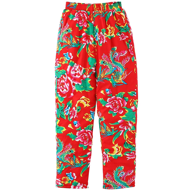 Фиолетовая Ни Ни Floral Демисезонные тёплые брюки, свободный прямой крой, высокий пояс, шёлк-хлопок, цветной принт