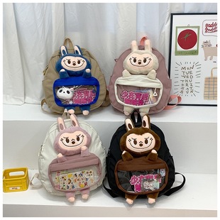 Cute Labubu Large Capacity Plush Toy Pain Bag Internet Celebrity New Girl Soft Cute Cartoon Storage Doll Bag