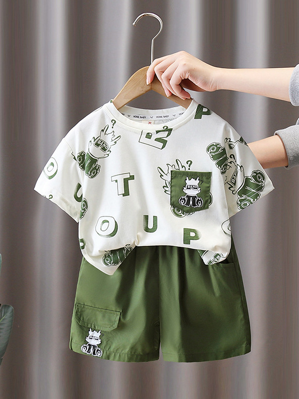 Conjunto de Verano para Niños 7173, Ropa Infantil Moderna 2026, Camiseta de Manga Corta con Estampado, Conjunto de Dos Piezas, Estilo Delgado y Moderno