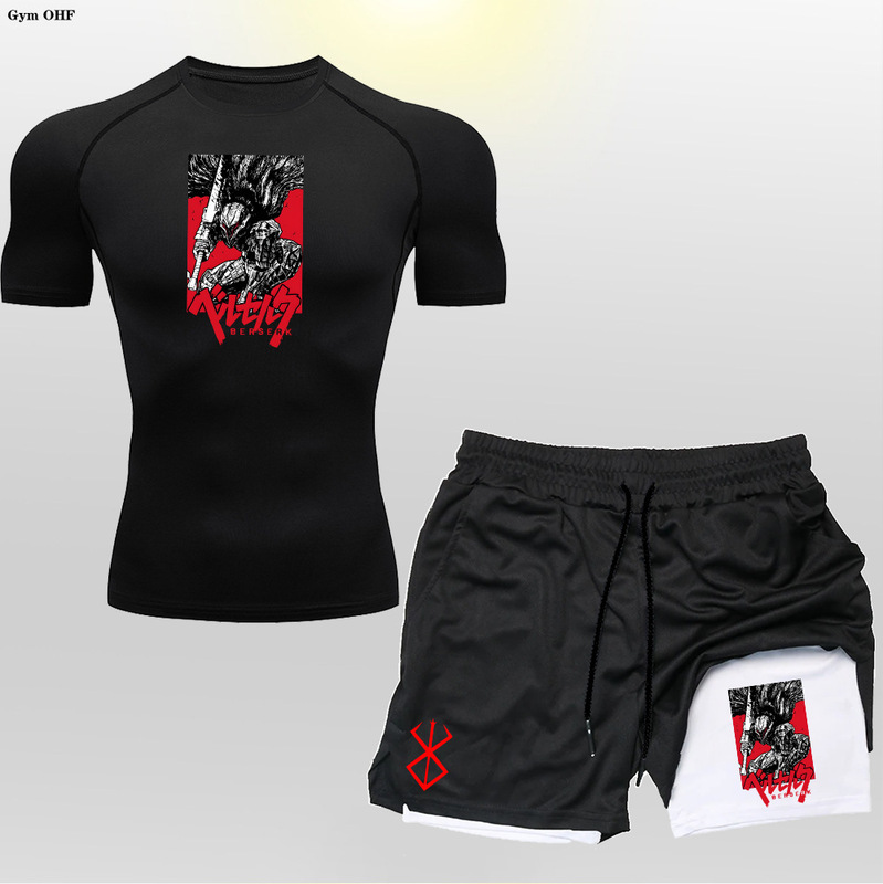 Summer New Berserk Anime Men's Quick-Dry Sports Suit Short-Sleeve Shorts Fitness Training Outfit Cross-Border Hot Sale Summer New Berserk Anime Men's Quick-Dry Sports Suit Short-Sleeve Shorts Fitness Training Outfit Cross-Border Hot Sale