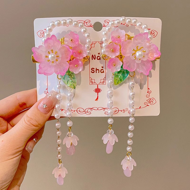 Niños vestidos de estilo antiguo para el cabello Hanfu flores bordas niñas super inmortales tarjeta de cabello tocado de estilo chino arco clip