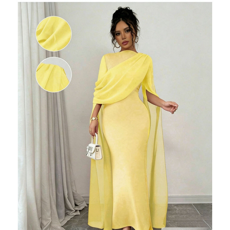 Europa y Estados Unidos comercio exterior chiffon vestidos de noche con mangas de Chal delgados vestidos de boda largos vestidos de novia europeos y estadounidenses