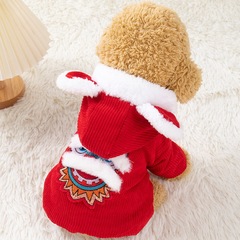 Chinese-style autumn/winter dog clothing, fleece-lined lion-patterned coat—wholesale for Teddy, Panda, and other small-breed pet apparel