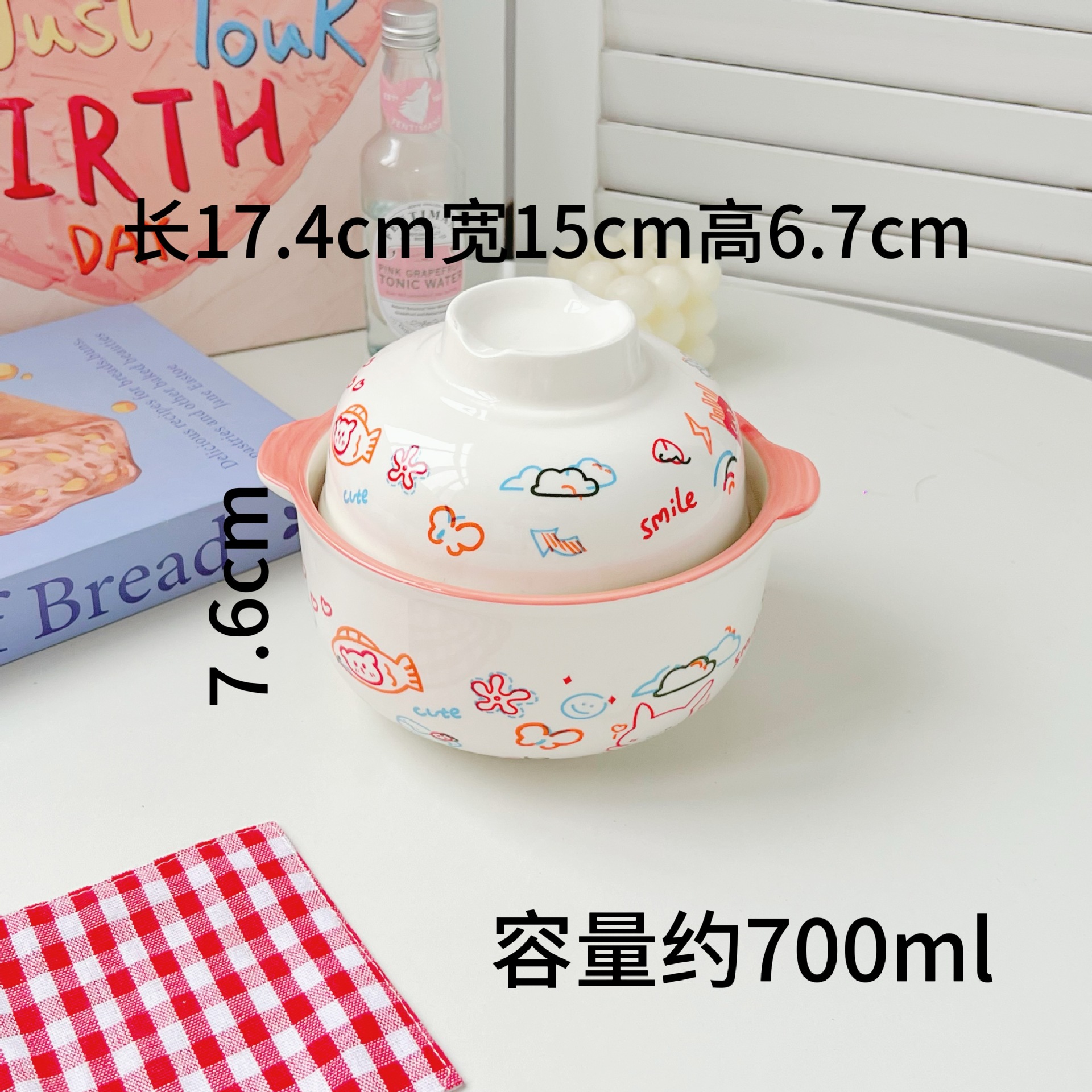 뚜껑이 있는 그래피티 버거 래빗 인스턴트 누들 그릇