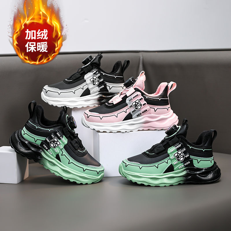 ABC zapatos infantiles otoño y invierno nuevo cuero y terciopelo calentamiento botones de niños y niñas zapatos deportivos de algodón al aire libre