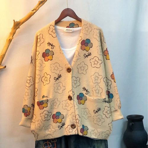 Wholesale Factory 2025 New Autumn/Winter Cute Print Fake Mink Fleece Jacket for Women Korean Style Loose Slouchy Sweater