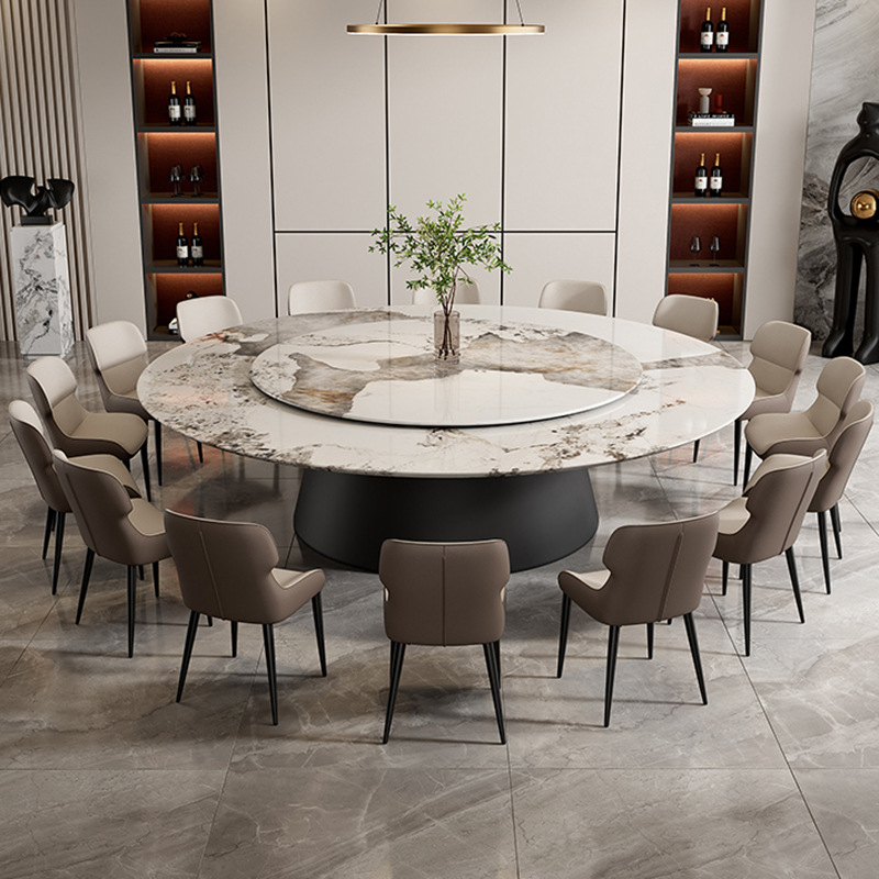 岩板圆形餐桌1.8米2米大饭桌带转盘酒店餐馆电动大圆桌20人带火锅