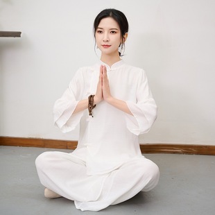 Real Shot # 2025 New Ethnic Style Cotton and Linen Zen Meditation Practice Clothes Two-Piece Set Chinese Style Yoga