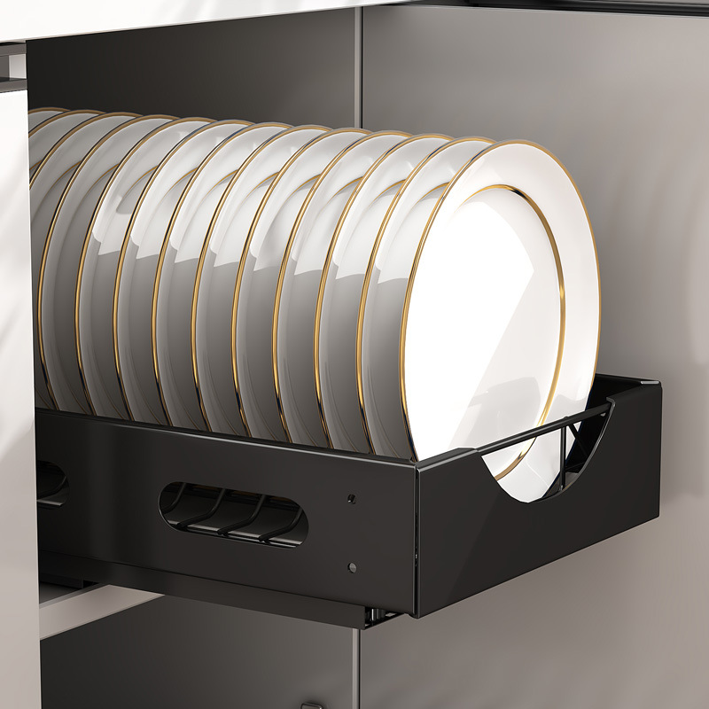 Estante para platos de cocina Gabinete de cocina incorporado plato extraíble estante de almacenamiento separado hogar cajón vajilla portavasos