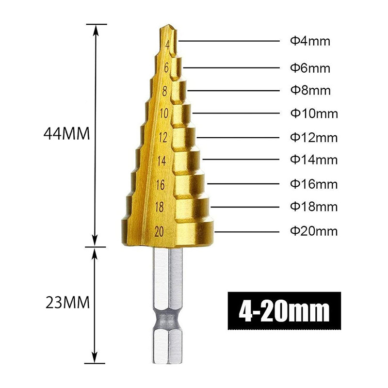 De tres piezas de ranura recta titanio-plateado hexagonal mango paso taladro traje de alta velocidad de acero de la pagoda taladro escariado 4-12/4-32