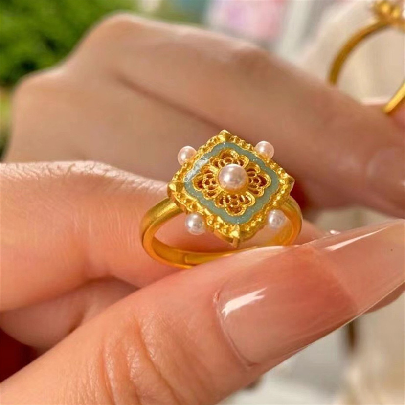 2024 국가 동향 에나멜 고대 방법 노래 운율 4-IN-ONE RUYI 반지 여성 조정 가능한 새로운 중국 스타일 복고풍 국가 스타일 반지