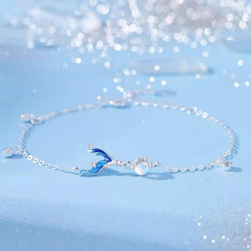 Light Luxury Mermaid Moonstone Bracelet for Women, Niche Design, Exquisite Blue Fish Tail Jewelry, Birthday Gift for Girlfriend Light Luxury Mermaid Moonstone Bracelet for Women, Niche Design, Exquisite Blue Fish Tail Jewelry, Birthday Gift for Girlfriend
