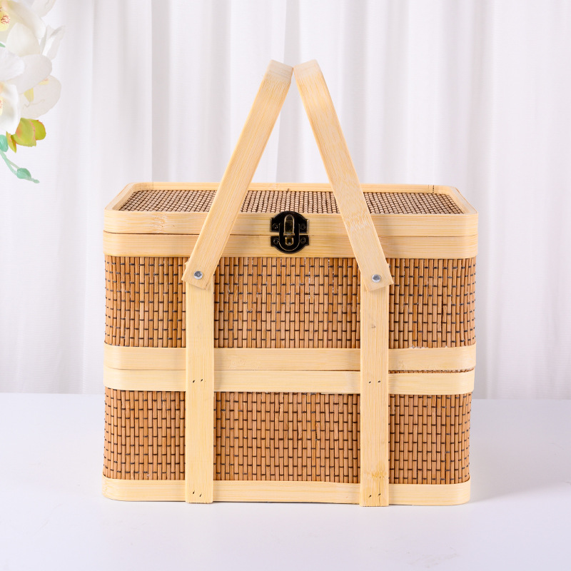 Bamboo Basket Hand -lifted Basket Egg hairy Crab Salum Sausage Fruit New Year's Day Founded Bamboo Basket Basin Gift Box