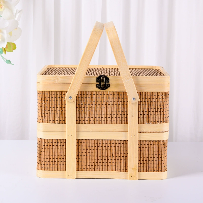 Bamboo Basket Hand -lifted Basket Egg hairy Crab Salum Sausage Fruit New Year's Day Founded Bamboo Basket Basin Gift Box