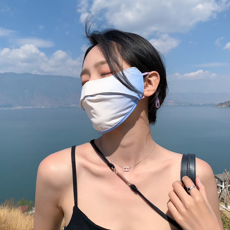 Summer Sun Protection Face Mask for Ladies, Eye Corner Cooling, Ice Silk UV Blocking, Trendy Thin Blush Face Mask