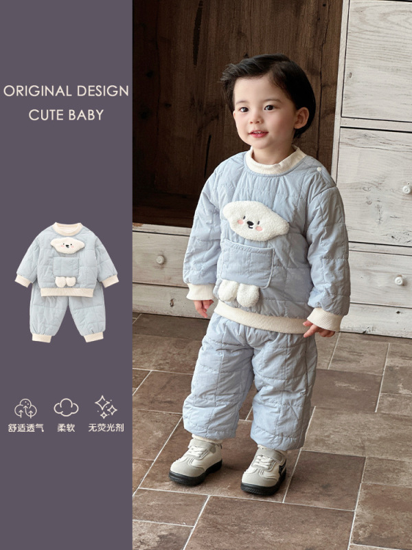 儿童套装秋冬装男女宝宝小狗家居服夹棉棉衣棉裤婴幼儿分体两件套|undefined