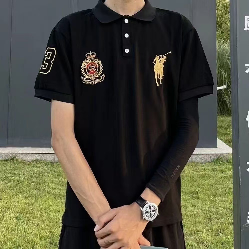 Summer Paul lapel business short sleeve polo shirt new black and white ice silk collared T-shirt men's embroidered T-shirt