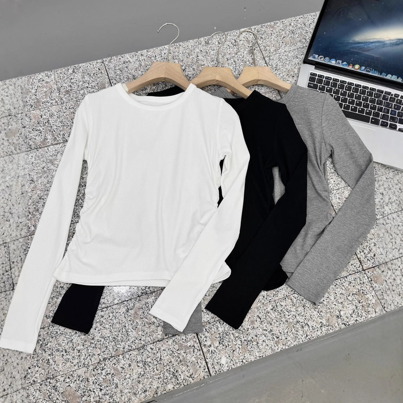 Alo Class Autum New Style Side Pinch Pleated Slimming Look Sports Yoga Long-Sleeved T-Shirt Women's Bottoming Shirt Top