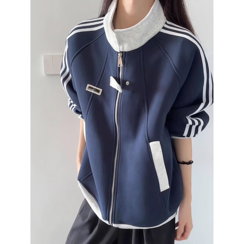 American-Style Striped Sweatshirt Jacket for Men, Autumn High Street Fashion Brand, Hong Kong Style, Japanese Harajuku Style, Korean Version, Trendy Loose Jacket