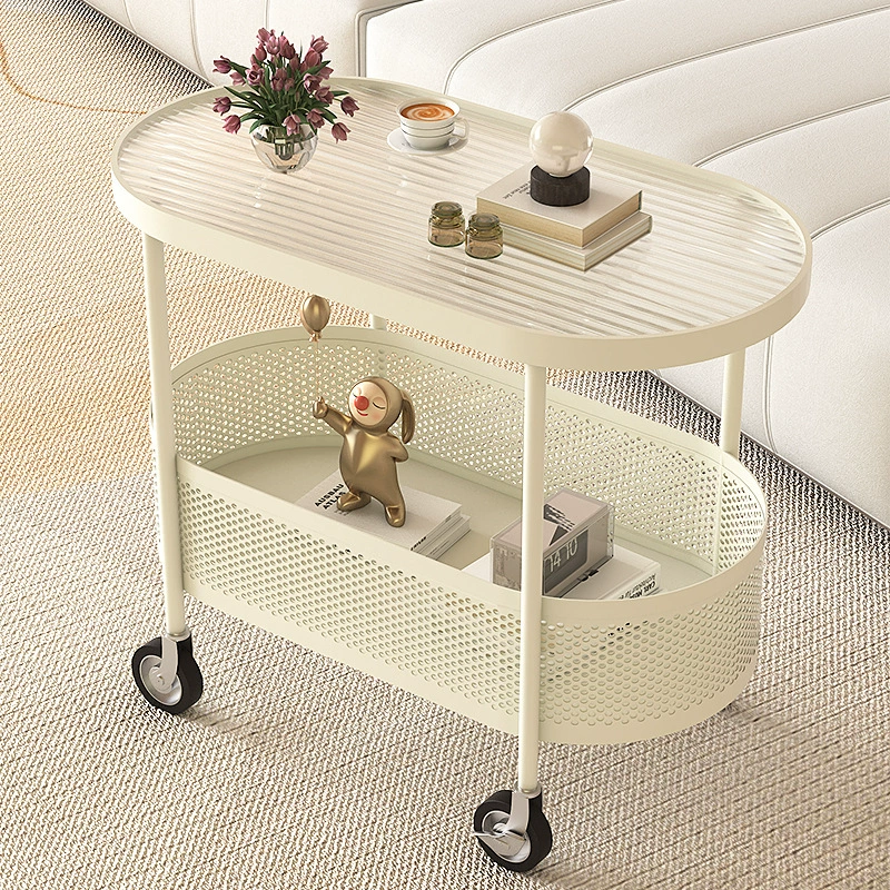 Боковой стеклянный журнальный столик в современном стиле, передвижной, на колесиках, в скандинавском стиле, небольшой, для прикроватной тумбочки.