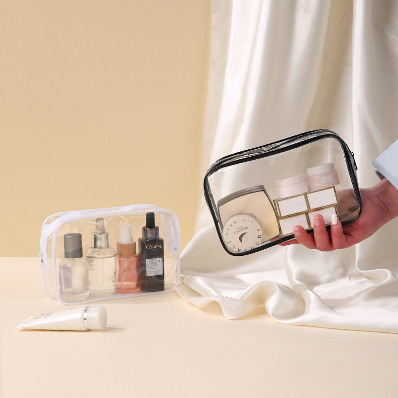 Bolsa de lavado transparente a prueba de agua de PVC gruesa, bolsa de maquillaje de gran capacidad, bolsa de almacenamiento de maquillaje portátil, bolsa de lavado de viaje