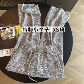 145cm窄版慵懒感灰色高腰阔腿裤女早秋小香风显瘦休闲直筒裤子150