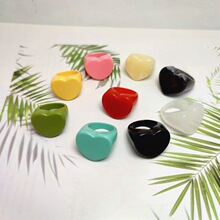 跨境欧美爱心树脂戒指 可DIY甜美可爱少女风潮流不掉色多彩食指圈