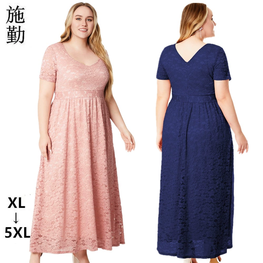 Оптовая продажа: Новое элегантное платье больших размеров в европейском и американском стиле с цветочным кружевом Shiqin