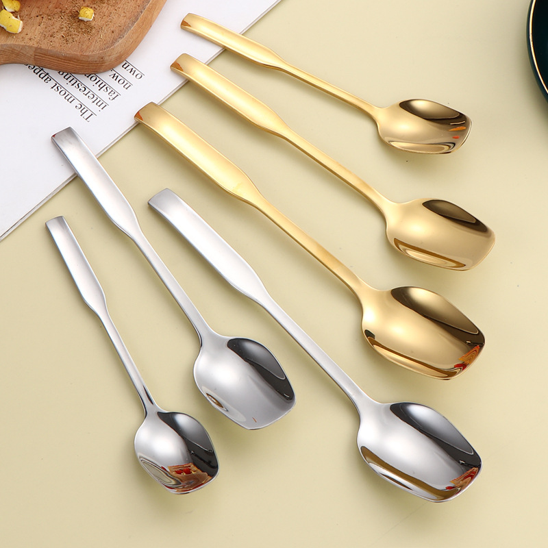 304 cucharas de acero inoxidable cucharas cuadradas elegantes cucharas de comida cucharas de postre cucharas cucharas de comida cucharas LOGO fijo