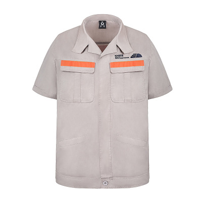 夏季工厂车间纯棉短袖拼色全工艺工作服套装含刺绣批发工作服定制