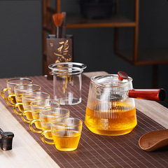 圍爐煮茶壺玻璃側把煮茶器錘紋木把蒸煮兩用壺電陶爐煮茶器家用