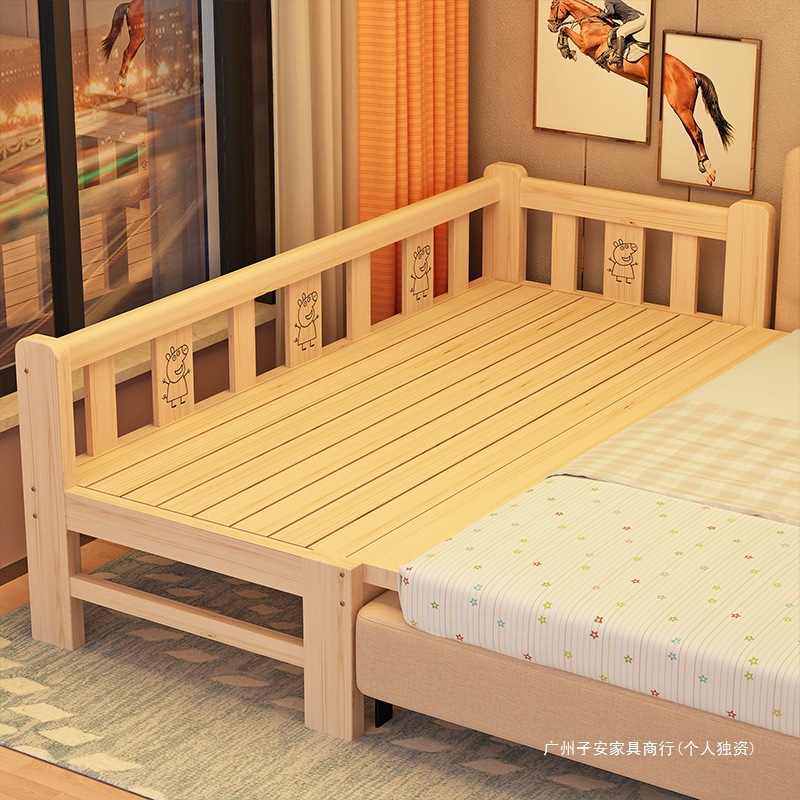 Children's Solid Wood Splicing Bed Baby Crib Side Widening Bedside Bed Splicing Bed Plus Bed with Guardrail Splicing Large Bed