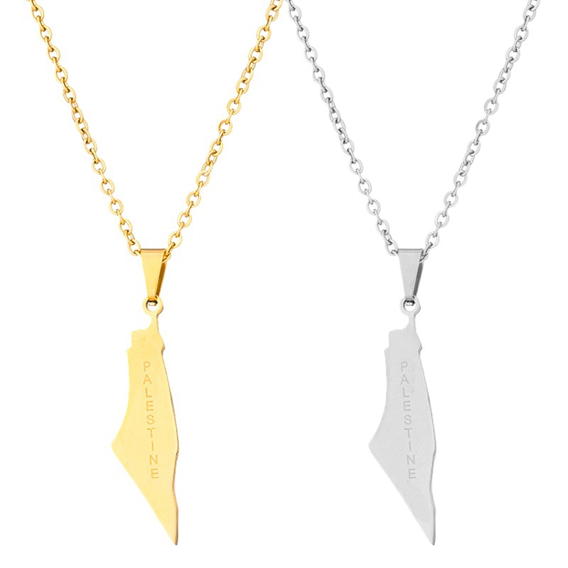 Collar con colgante de Palestina, cadena de clavícula de acero inoxidable con letras geométricas de moda, joyería para mujer