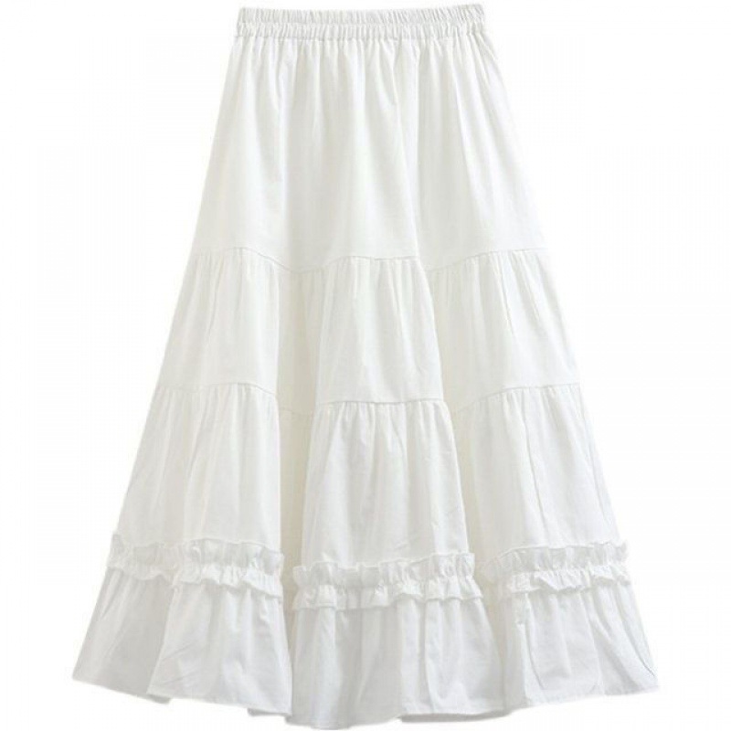 白色半裙A字裙中长款半身裙女蓬蓬裙可爱显瘦百褶伞裙蛋糕裙潮