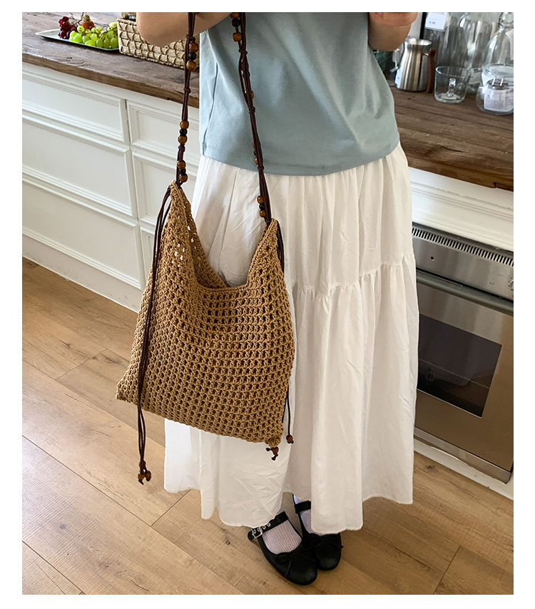 Summer woven beaded single-shoulder bag for women, large capacity, retro and fashionable, hollowed-out casual vacation style underarm crossbody bag undefined