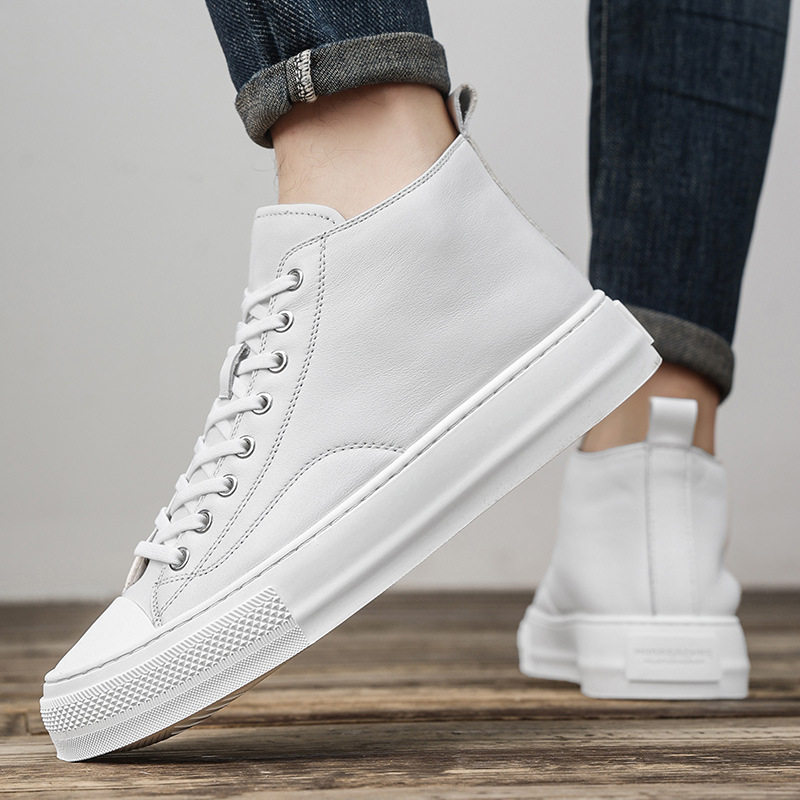 2023 autumn new layer cowhide high top genuine leather men's board shoes, latex insoles, sports and leisure shoes_voghion.com