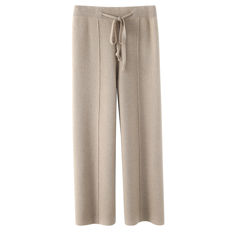Pantalones de punto de pierna ancha de lana de color puro pantalones de fregona rectos de cintura alta para mujer Otoño e Invierno engrosados drapeados sueltos ropa exterior pantalones largos image 10